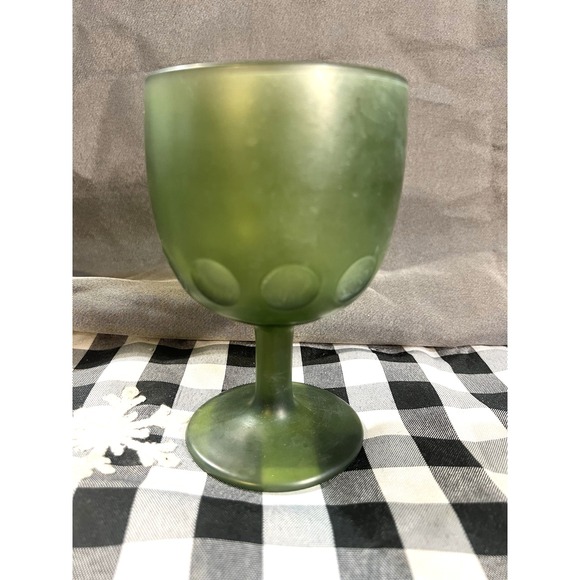 Indiana Glass Other - VTG Indiana Glass Thumbprint Frosted Avocado Satin Green Goblet Glass 6x3 (2570)